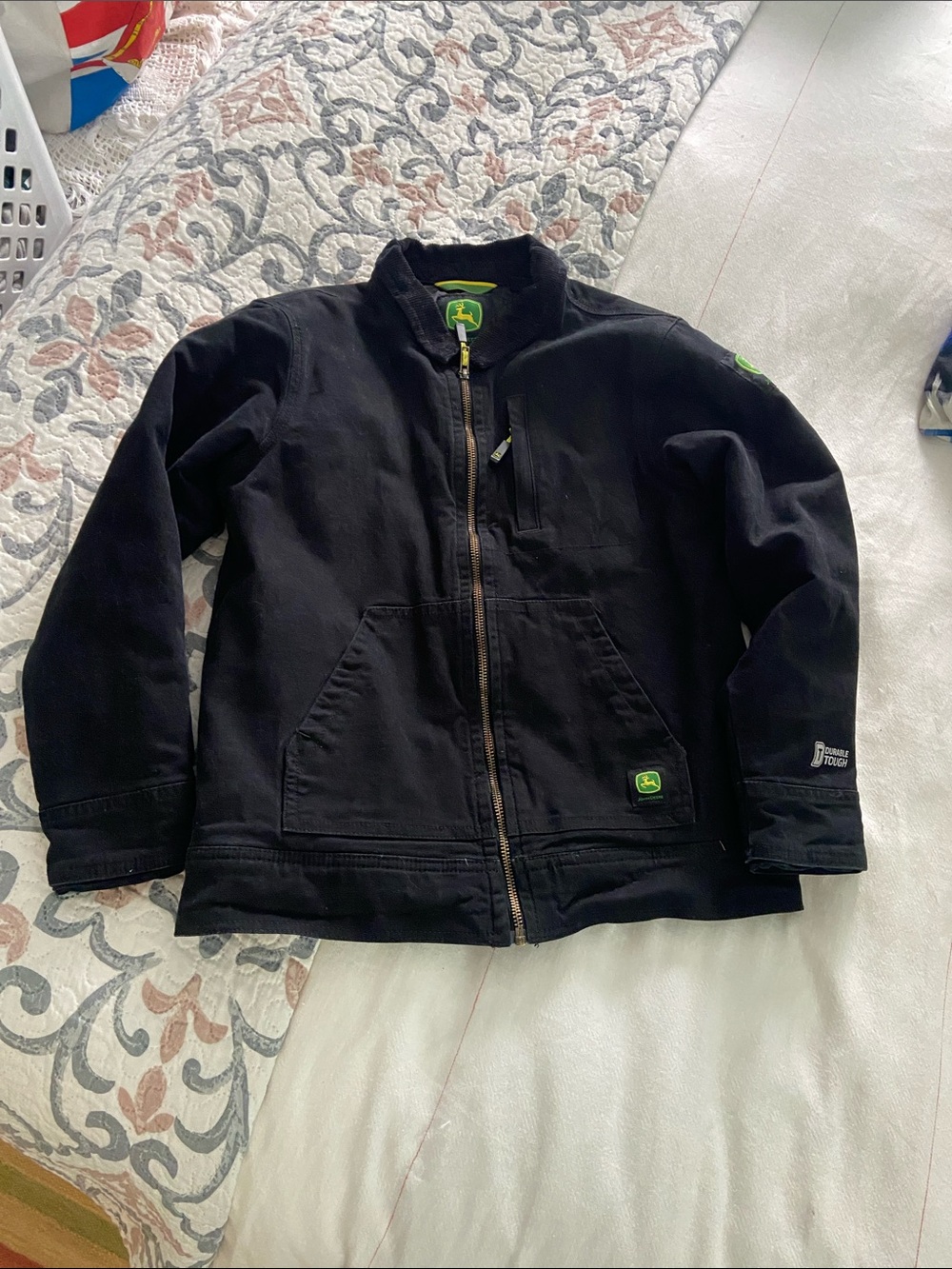 John Deere Black Jacket with Green Logo Accents